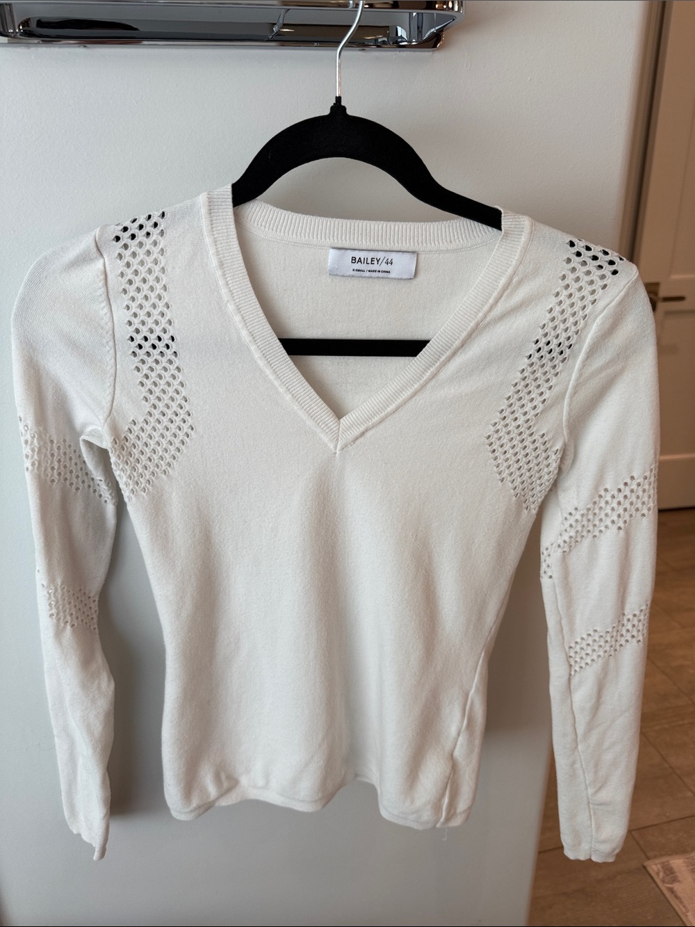 Bailey 44 Ivory V-Neck Openwork Knit Sweater